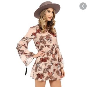 For Love And Lemons Floral Long Sleeve Dress - Pink and Brown